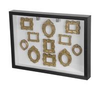 PRETYZOOM DIY Mini Museum Shadow Box Frame Kit with 11 Gold Mini Frames and 2 LED Lights, Wooden and Resin Fillable Photo Display for Home Decor and Bedrooms