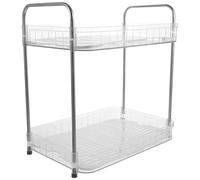 PRETYZOOM Double Layer Pet Cup Storage Organizer with Stainless Steel Frame, Multi-purpose Kitchen and Office Desktop Shelf, Sleek Modern Design, 2-tier Drain Rack for Efficient Cup Drying