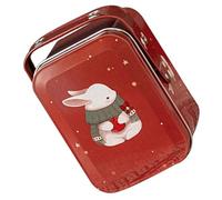 PRETYZOOM Easter Cookies Box with Adorable Bunny Pattern, Red Tinplate Biscuit Storage Box Featuring Portable Design for Travel and Outdoor Activities