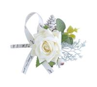 PRETYZOOM Flower Decorative Rose Artificial Bowknot Wrist Style Chinese Period Elegant Corsage Lint Simulation Brooch, White for Bride Bridesmaid Wedding Corsage for Graduation