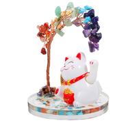 PRETYZOOM Fortune Cat Statue with Crystal Tree Tree Decor for Living and Office Intricate Crystal Craft Decoration for Entryways and Front Desks Elegant Prosperity Ornament for Home and