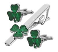 PRETYZOOM Four Leaf Clover Tie Clip and Cufflinks Set for Men Necktie Clip with Secure Hold Stylish Formal Shirt Accessories for Business Wedding Events