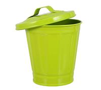 PRETYZOOM Galvanized Trash Can Bucket with Lid Green Round Garbage Can Mini Tabletop Trash Can Mini Metal Rubbish Bin Flower Pot Pen Holder for Kitchen Countertop