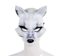 PRETYZOOM Gear Cosplay Fox Half Animal Masquerade Costume Accessory for Halloween Carnival Mardi Gras Party Decor White Half Mask Mens Black Socks
