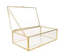 PRETYZOOM Glass Jewelry Box 7.95x5.12x2.48in Vintage European Style with Gold Edge Metal Frame, Rectangular Trinket Storage Case for Necklaces and Desktop Organisation