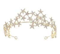 PRETYZOOM Hairband Headpiece Crown Alloy Golden Lightweight Rhinestone Elegant Tiara with Pentagram Design, Easy to Wear and Take Bridal for Proposal Or Photo Activity