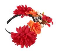 PRETYZOOM Halloween Day Dead Headband with Artificial Flowers Skeleton Hairband for Women Party Hair Accessory Unique Red Cosplay Hairband for Carnival and Costume Events