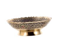 PRETYZOOM Handcrafted Buddhist Offering Plate Metal Fruit Tray Worship Bowl with Unique Spiritual Patterns for Temple and Meditation Use