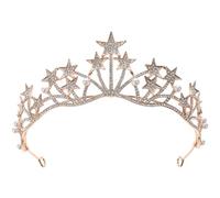 PRETYZOOM Handmade Gold Star Bridal Crown Headband, Crystal Studded Fairy Tiara Wedding Hair Accessories for Bride, Performance Crown Headwear for Weddings and Parties