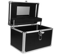 PRETYZOOM Hard Makeup Case with Buckle Lock, Large Black Metal Cosmetic Organizer for Travel and Vanity Counter Storage