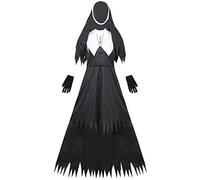 PRETYZOOM Horror Halloween Nun Costume Scary Gothic Dress with Veil for Men and Women Carnival Robe Pastor Priest Cosplay Zombie Vampire Fancy Dress - -Large