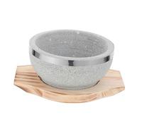 PRETYZOOM Korean Stone Soup Bowl Set with Wood Base Tray, Stone Material Keeps Food Warm and Protects Table from Heat, for Bibimbap and Korean Cooking, Suitable for Christmas