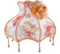 PRETYZOOM Lamp Large Decoration Vintage Flower and Beads, Fabric Shade or European Style Dome Lampshade Lamps for Decorative Light Cover and Replacement Living Room Bedroom for Old