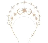 PRETYZOOM Layered Moon and Star Wedding Headband for Bride, Gold Three-Tier Hair Accessory, Bridal Tiara Hairband for Women Prom and Ceremony