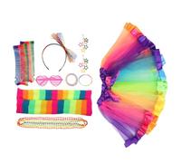 PRETYZOOM Leg Warmers Polyester Plastic Earrings Necklace Headband Bracelet Sunglasses Neon Party Costume Set Rainbow Tutu Skirt Fishnet Gloves Breathable Pink Christmas Carnival for Women