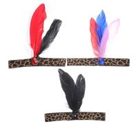 PRETYZOOM Leopard Pattern Plume Headbands 3pcs Set Hair Accessories with Sequins Black Blue Red Purple Red White Black for Women Girls Party Costume