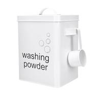 PRETYZOOM Lidded Laundry Powder Bucket with Seal Ring and Handle, White Metal Washing Detergent Storage Container with Scoop for Laundry Room Organisation