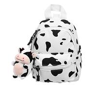 PRETYZOOM Lovely Shoulder Bag Cow Pattern Backpack Mini Canvas Daypack With Plush Cow Pendant For Student Teenagers Kids Accessory Girl Backpack