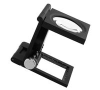 PRETYZOOM Magnifying Glass Jewelry Magnifier, 10x Tri-folded Desktop Magnifier with Built-in Pointer, Zinc Alloy Glass, Black, for Antiques and Jewellery Appraisal