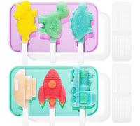 PRETYZOOM Maker 2Pcs Dinosaurs Ice Pop Molds Silicone Molds with 6 Reusable Sticks Animal Ice Cream Kawaii Ice Pop with Cover Small Silicone