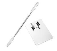 PRETYZOOM Makeup Mixing Palette Cosmetic Foundation Mixing Tray with Spatula Stainless Steel Lightweight and Compact with Ring the Back, Easy to Use Professional Makeup Tool