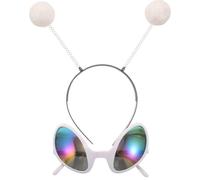 PRETYZOOM Martian Sunglasses and Space Themed Antenna Headband for Adults, White Abs Material, Eye-catching Elastic Sizing, for Masquerade Party and Cosplay