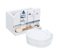 PRETYZOOM Mediterranean Style Coasters Wooden Drink Coasters for Table Beach Themed Home Decor for Drinks Protection