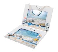 PRETYZOOM Mediterranean Style Hanging Picture Frame Collage in White Wood and Resin with Double Frame Design, Artistic Wall Decoration for Bedroom and Living Room, Easy to Maintain Display