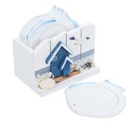 PRETYZOOM Mediterranean Wooden Coasters Set for Drinks Tea Coasters Beach Nautical Tabletop Decorative Accessories Home Ornament Farmhouse Style