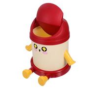 PRETYZOOM Mini Trash Can for Desk Lid, Red Plastic Desktop Bin Eyes Design, Small Household Office Wastebasket for Tabletop Storage