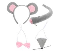 PRETYZOOM Mouse Cosplay Costume Set with Headband Bow Tie Nose and Decorative Tail Soft Grey Animal Accessories for Halloween Fancy Dress Party Carnival and Masquerade Events