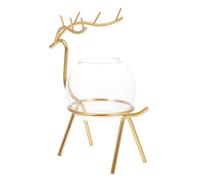 PRETYZOOM Nordic Style Deer Glass Vase with Iron Rack for Flower Arranging and Hydroponic Planting, Desktop Planter Ornament Suitable for Office and Decoration