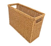 PRETYZOOM Rattan Sundries Storage Box Hand-woven Wicker Basket Lid Narrow Magazine Rack for Bathroom Home Office Slim Laundry Hamper Portable Woven Organizer