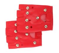 PRETYZOOM Red Fingerless Punk Gloves for Road Racing and Outdoor Sports | PU Alloy Build, Smooth Finish, Wear Resistant Comfort, Easy Clean, Men Women Use