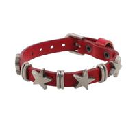 PRETYZOOM Red Leather Punk Cuff Bracelet with Star Studs, Textured Faux Leather Bangle for Men and Women, Comfortable Long Time Wear, Resists Fading, for Daily and Stage Use