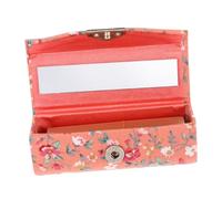 PRETYZOOM Retro Floral Embroidered Lipstick Case with Mirror Portable Makeup Storage Box with Secure Button Closure Fits Standard Lipsticks Lightweight Cosmetic Holder for Women Gift