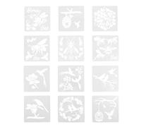 PRETYZOOM Reusable Drawing Stencils Sturdy and Not Easy to Deform 12 Sheets Hollow-Out Flower Shapes, Square 20cm Templates for Painting and School Wall Projects