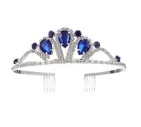 PRETYZOOM Shiny Tiara Comb Crown Blue Zinc Alloy Crystal Hair Accessories with Two Combs and Ladies Wedding Valentine's Day