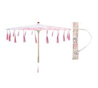 PRETYZOOM Silk Cloth Umbrella Tassel Japanese-Style Parasol 82Cm Pink for Portraits and Decorative Use