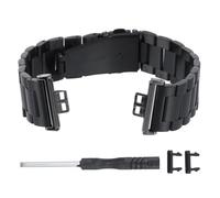 PRETYZOOM Stainless Steel Watchband for Fitness Watch Solid Triple-link Metal Strap with Double Push-button Clasp Elegant Black Smartwatch Wristband for Sports Work and Travel