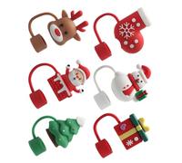 PRETYZOOM Straw Box Present Reindeer Xmas Claus, Designs Tree Santa 6pcs Christmas Silicone Covers with Snowman Universal Fit Dust Protection Caps for 10mm Straws and Tumblers