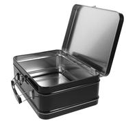 PRETYZOOM Tinplate Lunch Box 205X150X75Mm Metal Storage Container with Handle and Locking Lid, Portable Black Tin Box for Food Organisation and Outdoor Activities