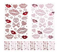 PRETYZOOM Valentine’s Day Rhinestone Lip Stickers 10pcs Creative Heart Hollow Lips Tattoos Red Flame Pink Glitter Self-adhesive Face and Body Stickers for Festival Makeup