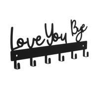 PRETYZOOM Wall Mounted Key Holder in Black Iron with Easy Installation, Decorative Love You Bye Letter Theme, for Living Room and Office, Wall Hanging Key Hooks and Organizer