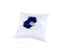 PRETYZOOM Wedding Ring Pillow 20x20cm Pearl and Ribbon Embellishment Blue White Flower Decorated Cushion for Ceremony