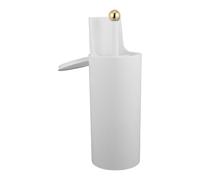 PRETYZOOM White Makeup Brush Holder with Lid Featuring Automatic Lift Mechanism and Compact Plastic Design, for Vanity Top or Travel Makeup Organizer