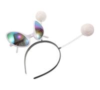 PRETYZOOM White Martian Design Headband and Crazy Party Glasses Set with Elastic Sizing, Abs Material, Eye-catching Space Festival Accessories for Halloween Party and Photo Booth