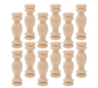 PRETYZOOM Wood Finials for DIY Craft 12Pcs Beige Unfinished Wood Pillar Accessories 6X1.8Cm Roman Column Capitals for Furniture Repair