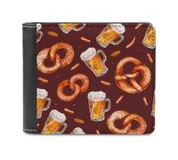 Pretzel and Beers Pattern Slim Wallet Bifold Credit Card Holder Case PU Pouch Purse for Men Women