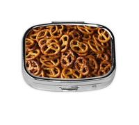 Pretzels Bread Pattern,Meta Pill Box 2 Compartment Medicine Case,Portable Organizer,Rectangle Meta Portable Organizer Pill Box 83 Compartment Medicine Case